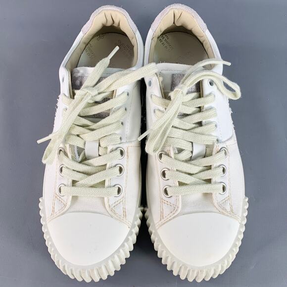 Size 5 White Leather Canvas Distressed Low Top Sneakers - Picture 4 of 8